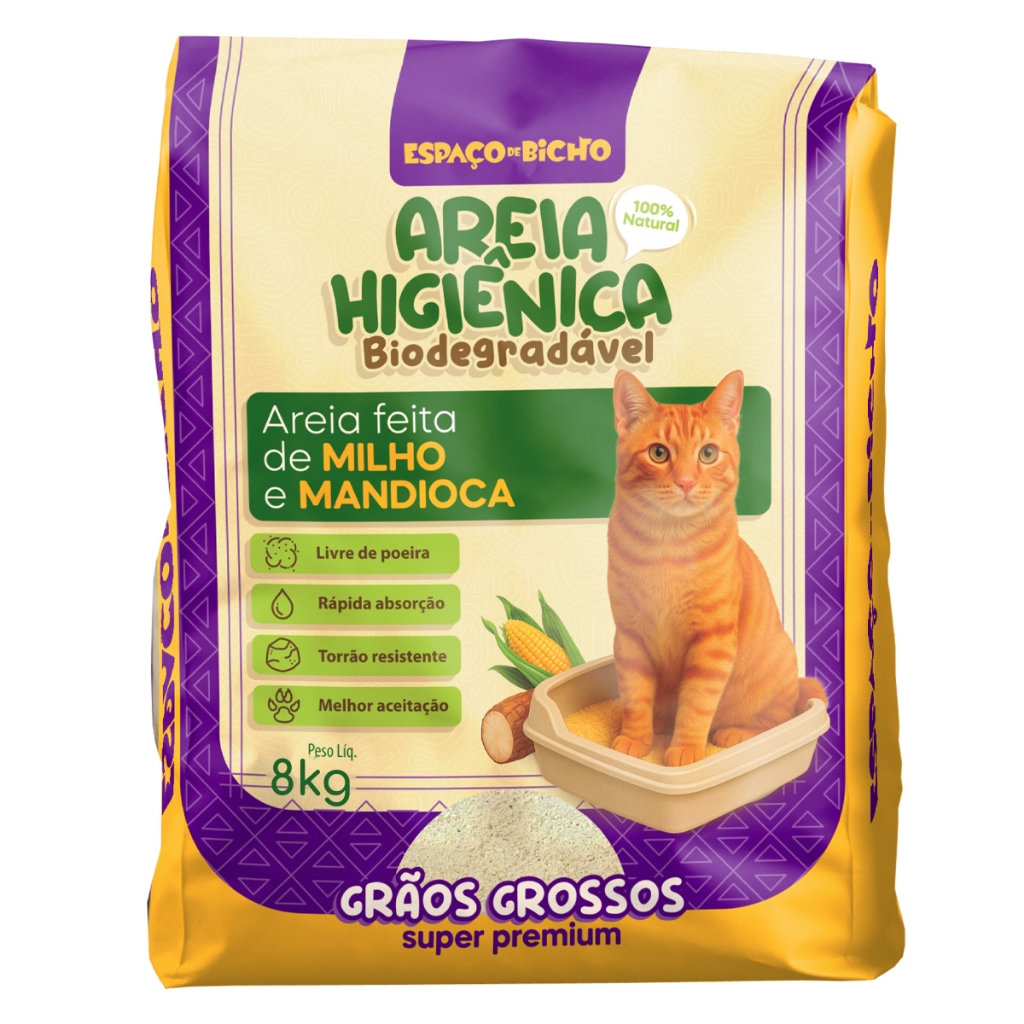 Areia Higiênica Biodegradável Espaço do Bicho Grãos Grossos 8kg – Milho e Mandioca (100% Natural)