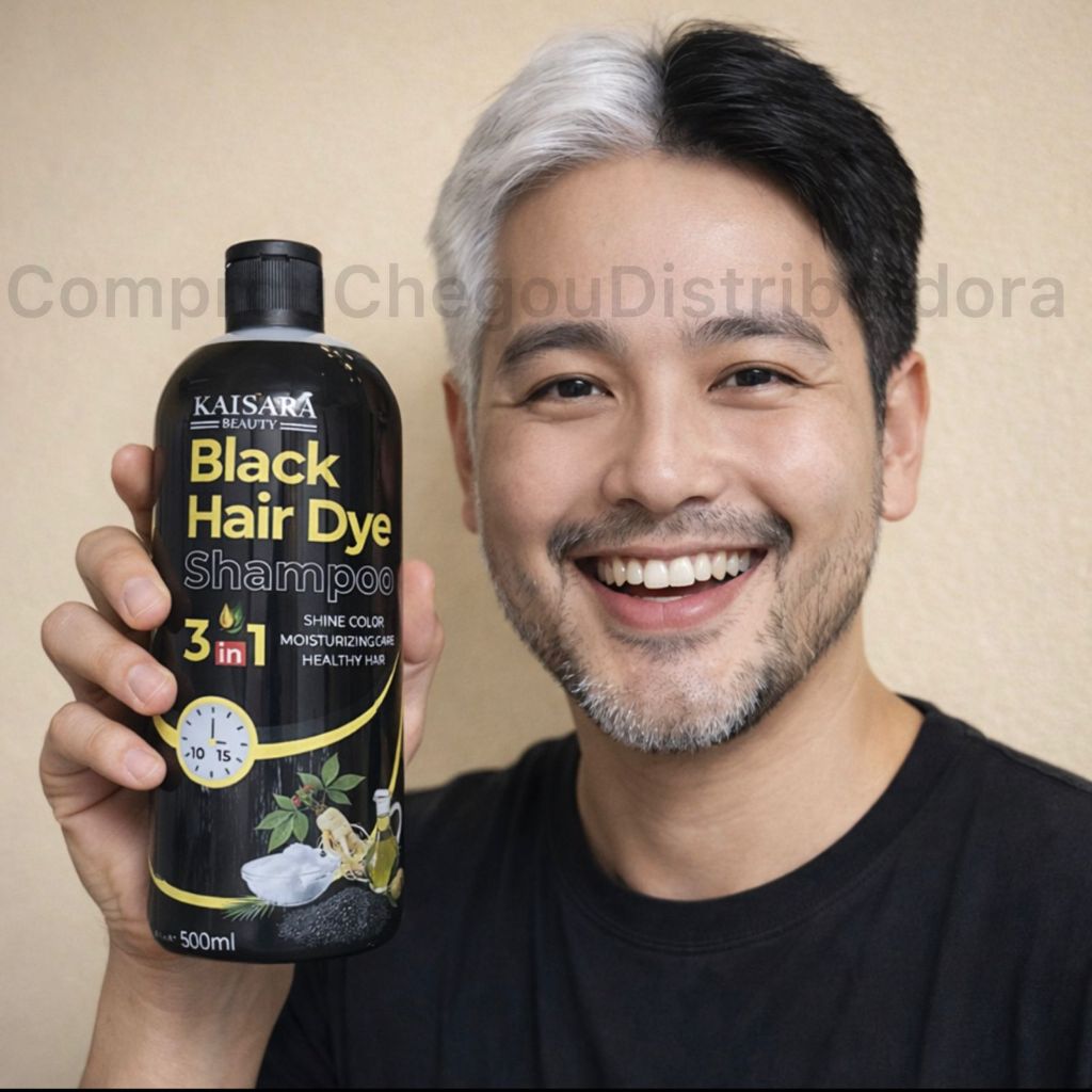 Shampoo Kaissara HAIR DYE 3 EM 1 500ml Tonalizante Cobre Cabelos Brancos Rápido Escurecedor Preto