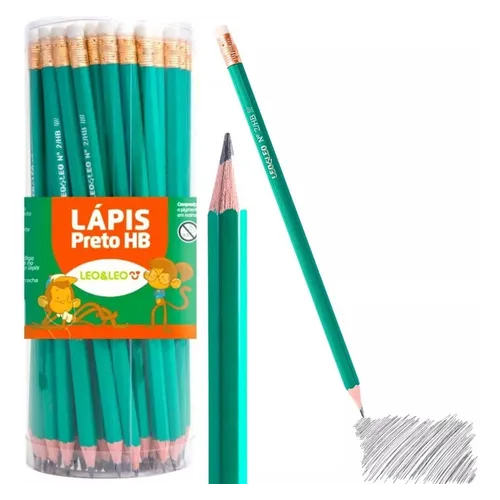 Lápis Preto com Borracha Kit de 10 a 72 Unidades Leo&Leo Grafite HB Sextavado