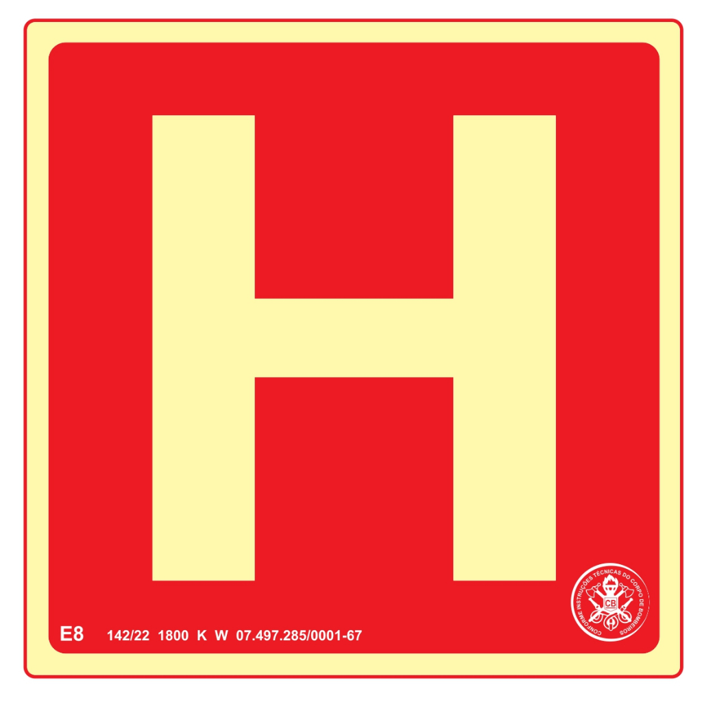 Placa de Sinalização Fotoluminescente Hidrante E8/ Mangueira E7/ Sirene E1/ Alarme E2/ Bomba E3/ Coleção E9/ Carreta E10