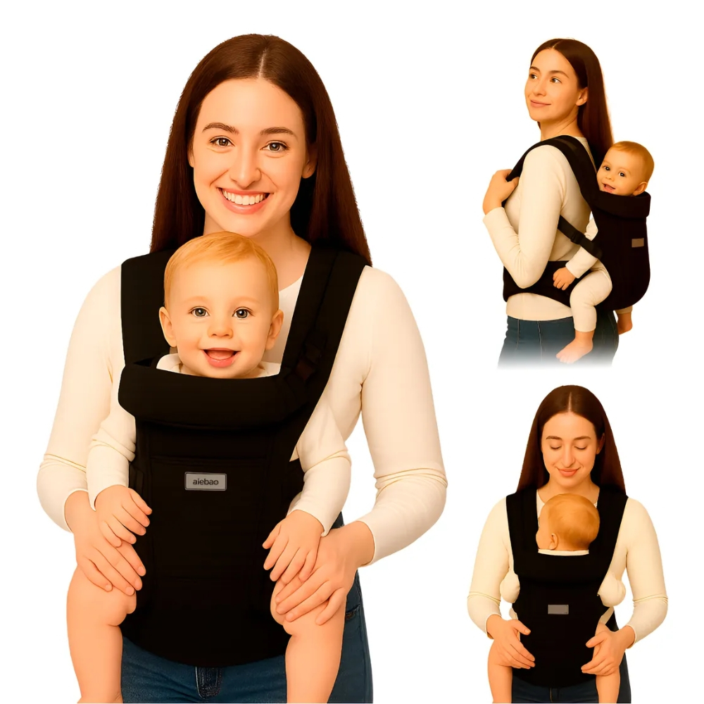 AIEBAO Carregador Canguru Bebê 3 Modos de Uso Apoio Lombar Suporte de Cabeça Bolso Frontal Até 24 Meses Até 25kg Fivelas