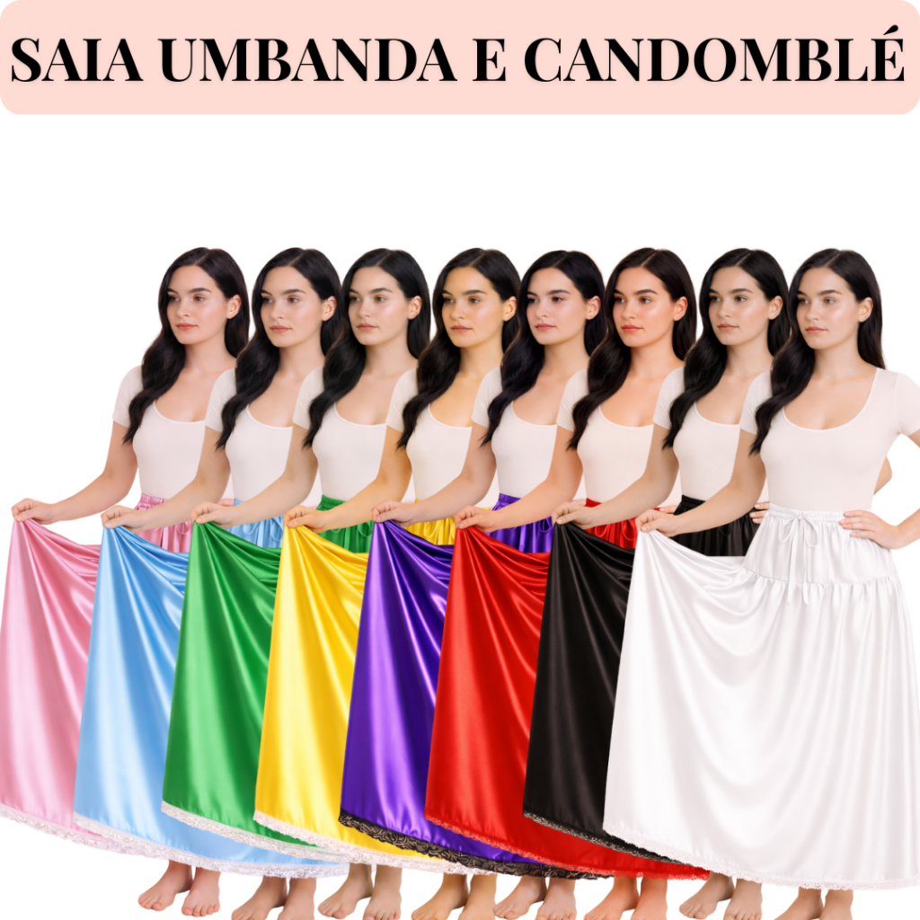 Saia Umbanda e Candomblé Cetim Luxo com Renda Premium 3.00M de Roda por 95cm de Altura