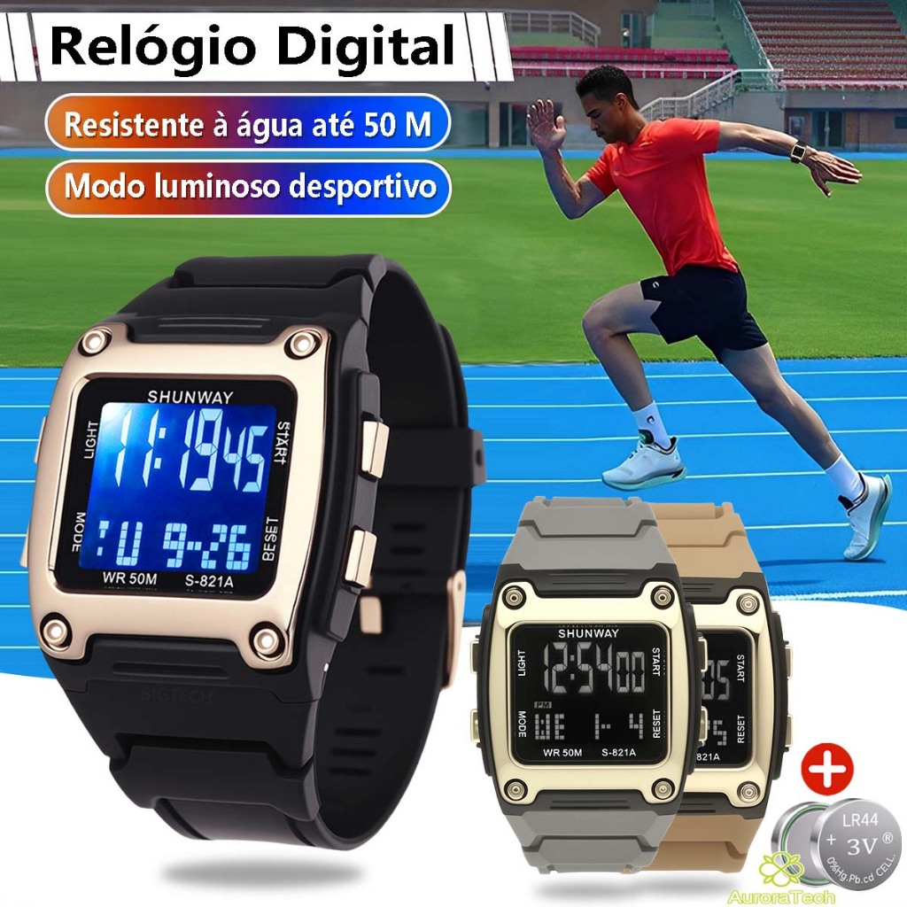 Relógio A Prova Dágua Masculino Smartwatch De Pulso Esportivo Tatico Militar Preto Digital COM 2 Pilhas Baterias