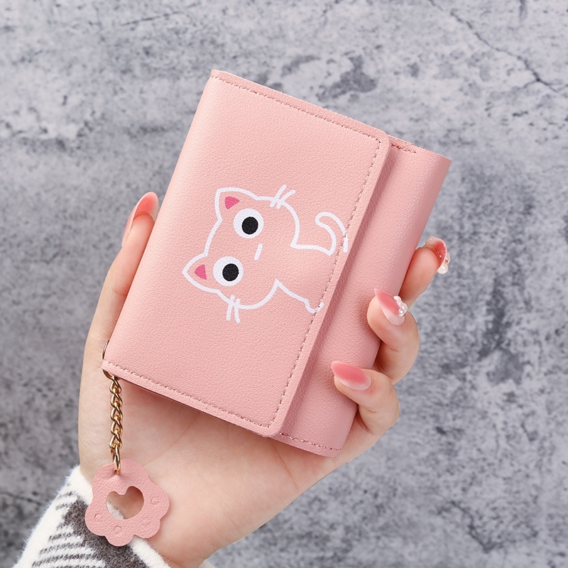 Carteira Feminina de Bolso Fofa Desenho Gato Kawaii