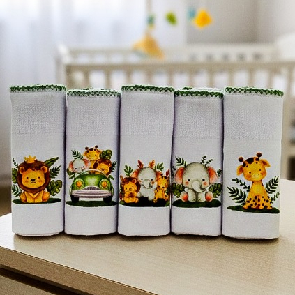 Fralda de  Bebe Tecido Duplo / 100% algodão / Kit com 5 Unidades / Menina  e Menino / 70cmx70cm /