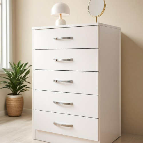 Cômoda 5 Gavetas Organizadora Grande p/ Quarto Gaveteiro Móvel Branco Teka Decorativo - Blue Moby