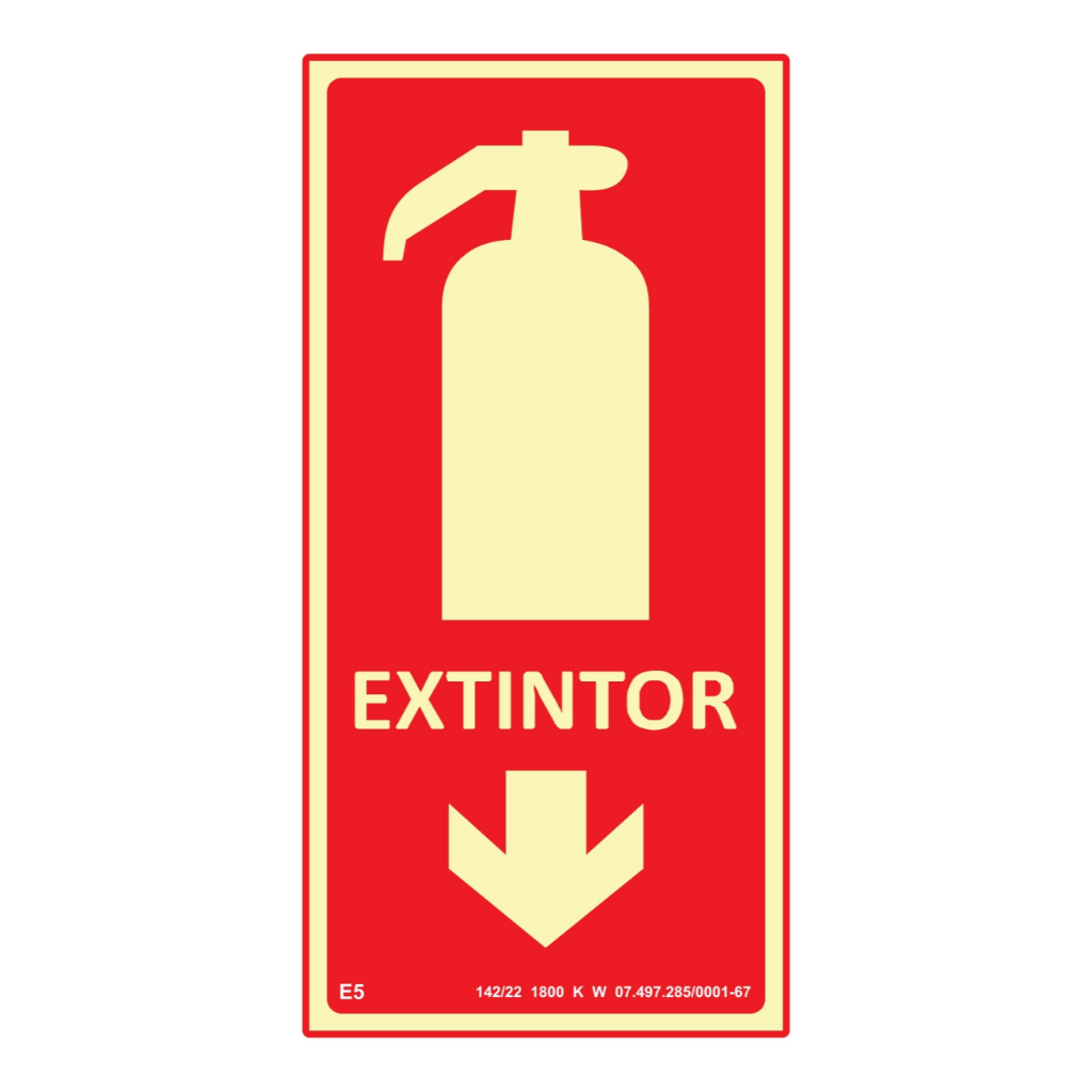 Kit 5 Placas de Sinalização Fotoluminescente Extintor de Incêndio/ Água/ Pó Químico/ BC/ ABC/ CO2