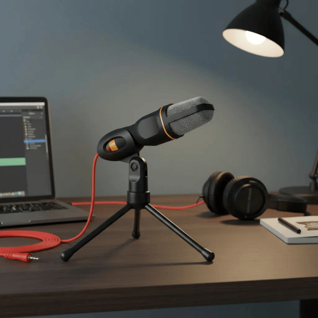Microfone Condensador Profissional USB P2 com Tripé Estúdio PC Streaming
