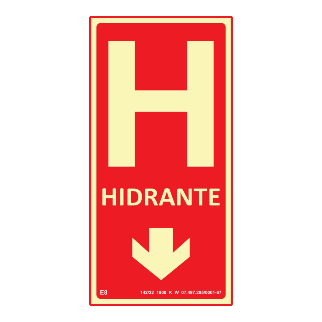 Placa de Sinalização Fotoluminescente Hidrante E8/ Mangueira E7/ Alarme E2/ Bomba E3/ Carreta E10
