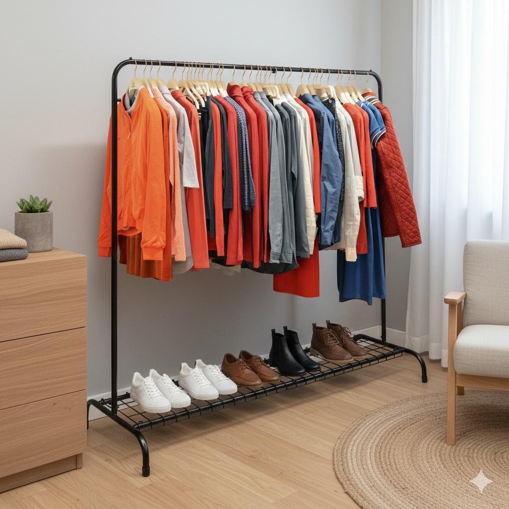 Cabideiro Arara De Roupas De Chão Com Sapateira Loja Quarto