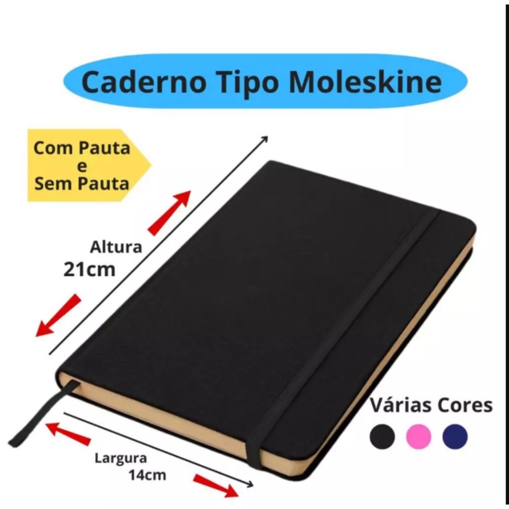 Caderneta tipo Moleskine 14x21 SKETCHBOOK SEM pauta (para DESENHO)/ COM pauta (para ESCREVER)