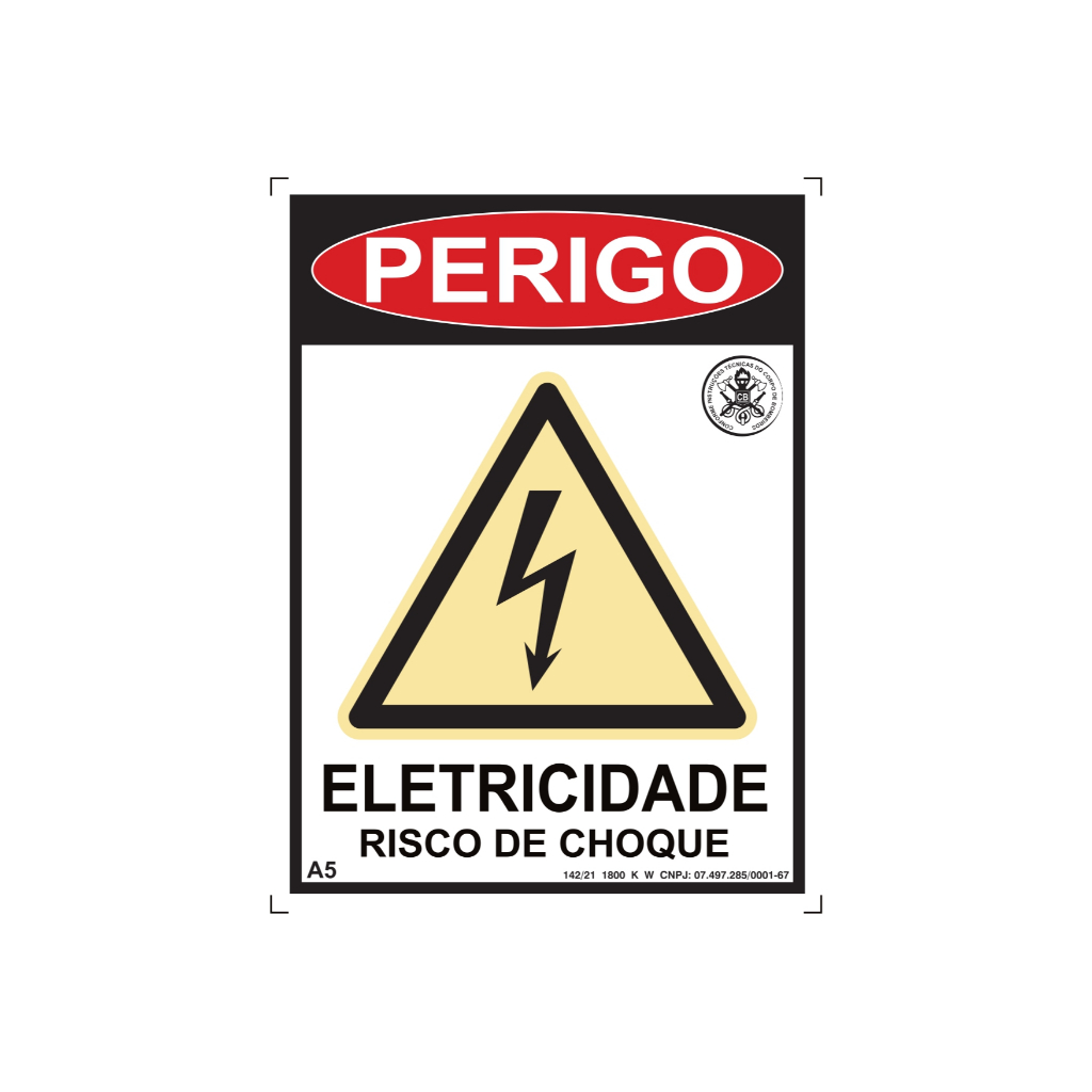 Placa de Sinalização Fotoluminescente Perigo Risco de Choque A5 15x20cm