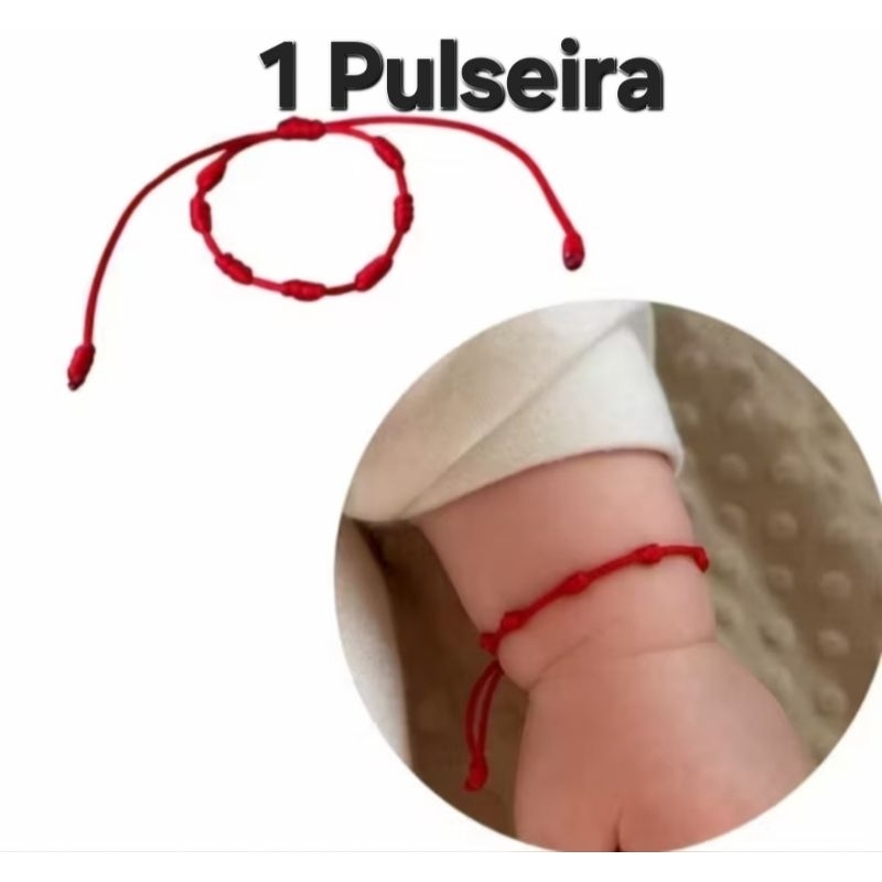 Pulseira 7 nós Kaballah ajustavel vermelha