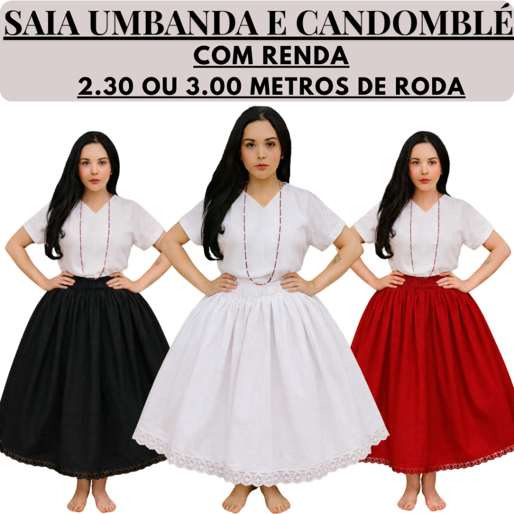 Saia Umbanda Candomblé Oxford Com Renda Premium Luxo 2.30M ou 3.00M de Roda Com 95cm de Altura