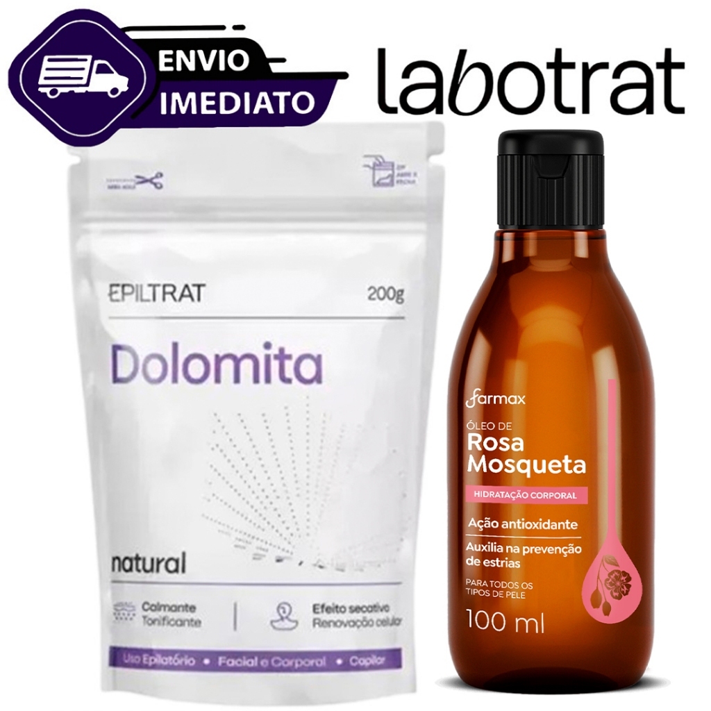 Kit Clareador Dolomita + Óleo Rosa Mosqueta Clareamento Máscara 200g + 100ml Labotrat Envio Imediato
