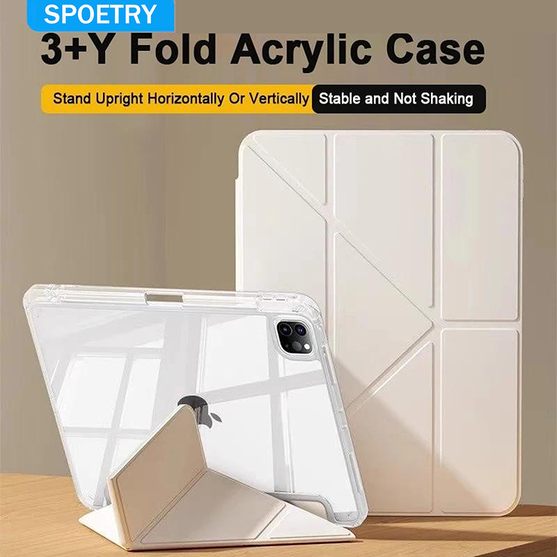 Capa Y dobrar HD acrílica com slot para caneta Para Tablet IPAD 9 8 7 AIR 3 A16 10 geração 10.2 10.5
