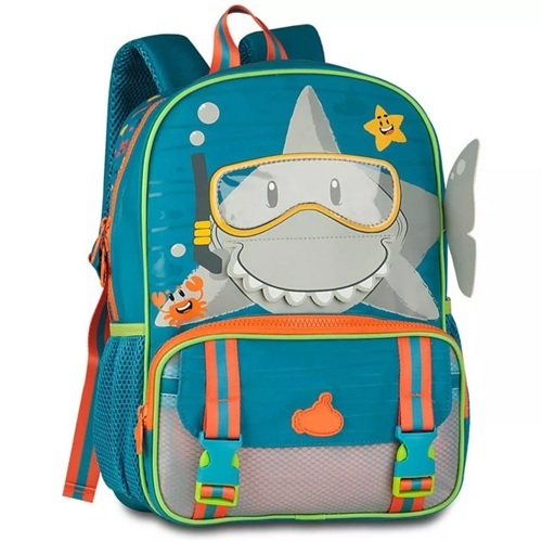 Mochila Escolar Infantil Alça Reforçada TUBARÃO Costas Criança Passeio Pronta Entrega