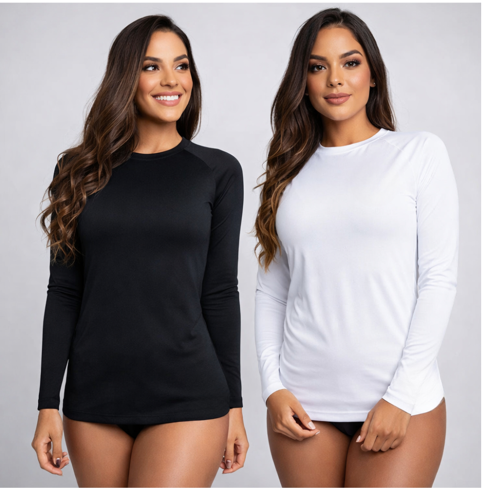 camisa proteção solar feminina uv lisa - segunda pele. proteção uv cores blusa lisa - uv fator 50+