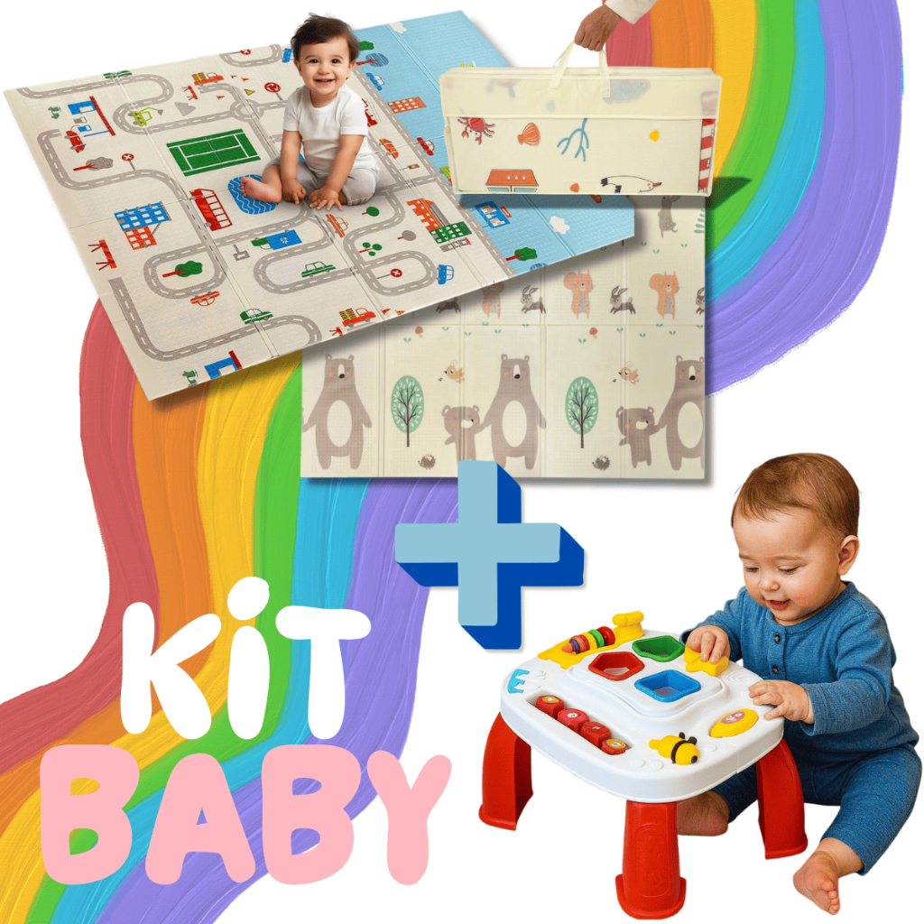 Kit Tapete + Mesa Infantil Didática Divertida Brinquedo Crianças Educacional Bebê Atividades de Montar Interativa