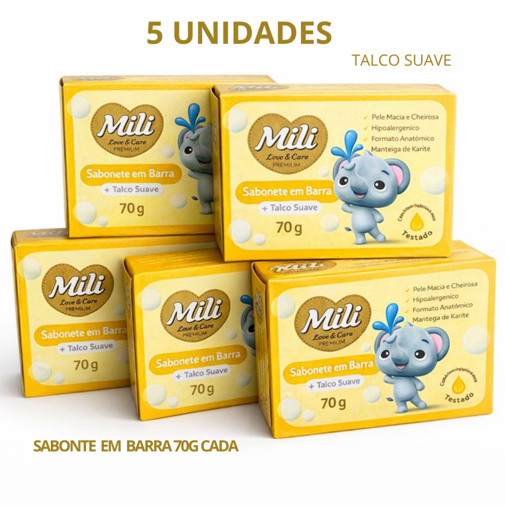 Sabonete Bebê Recem Nascido e infantil Mili Talco Suave Hipoalergênico Kit 5 ou 10 Unidades