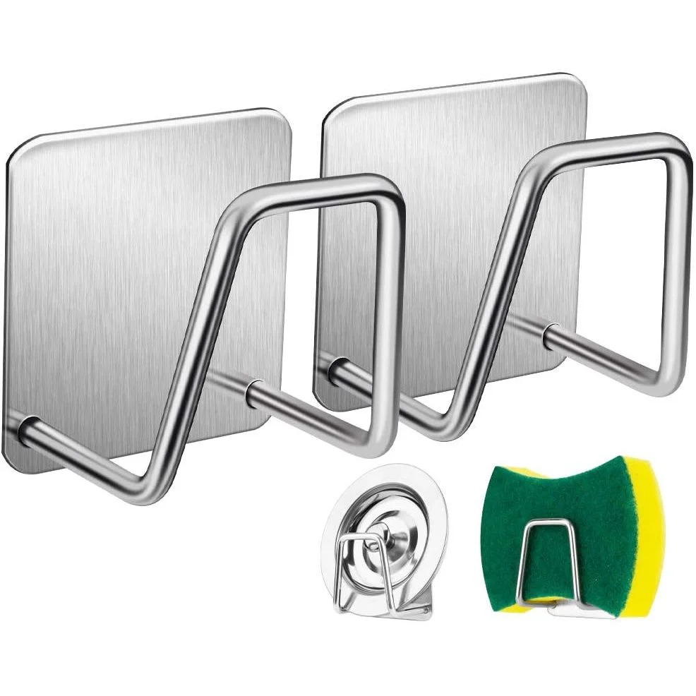 Gancho Porta Esponja Utensilios Cozinha Premium Aço Inox Suporte Adesivo para Pia Prático