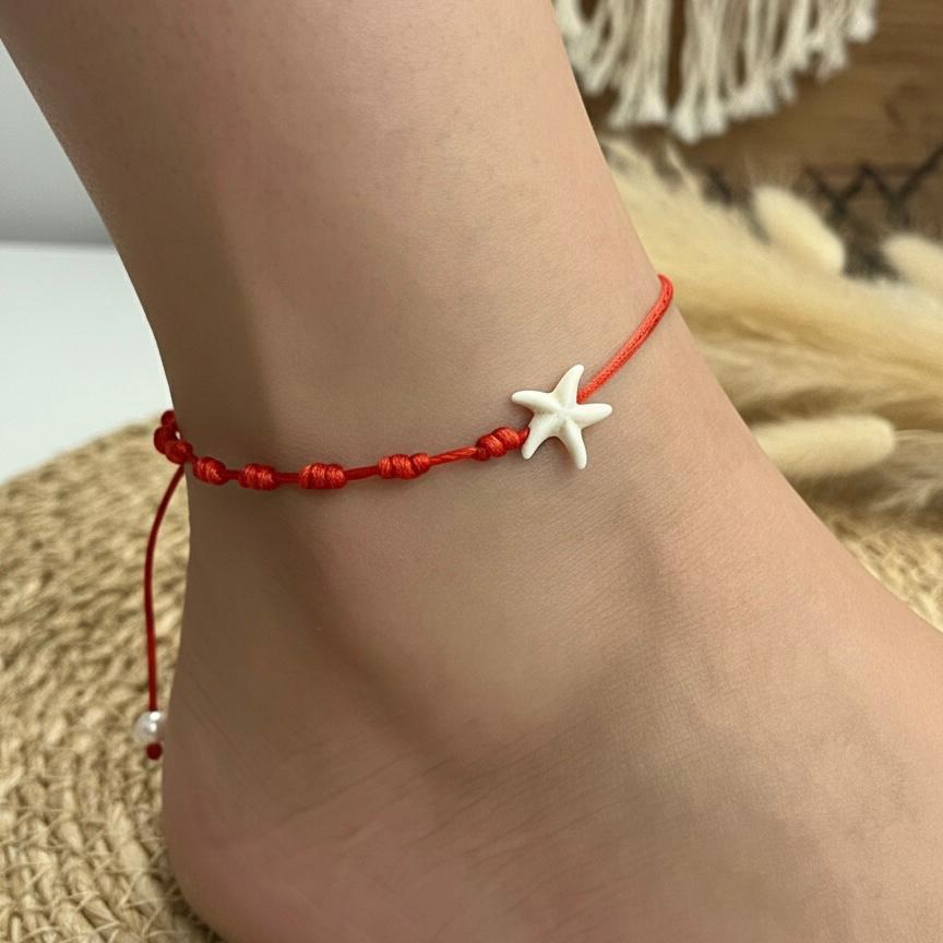 TORNOZELEIRA / PULSEIRA Sete Nós Vermelha em Cetim  com figa  para atrair Boa Sorte Adulto/Infatil