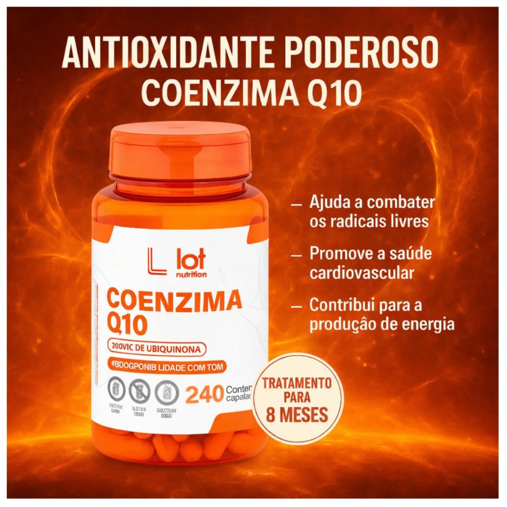 Coenzima Q10 200mg 240 Cápsulas Energia Celular Coração Antioxidante Lot Nutrition