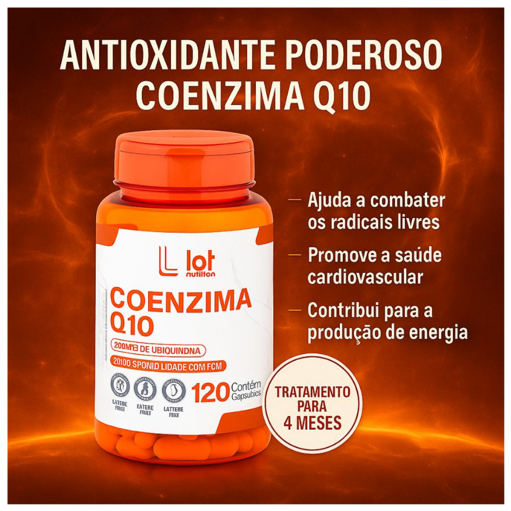 Coenzima Q10 200mg 120 Cápsulas Suplemento Antioxidante Energia e Saúde Lot Nutrition