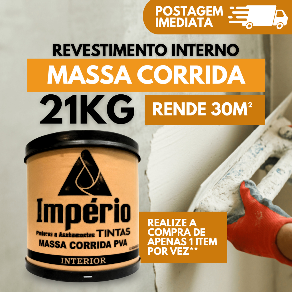 Massa Corrida Premium Pva Império 21kg Acabamento Nivelador Fácil Aplicação - branca parede desempe