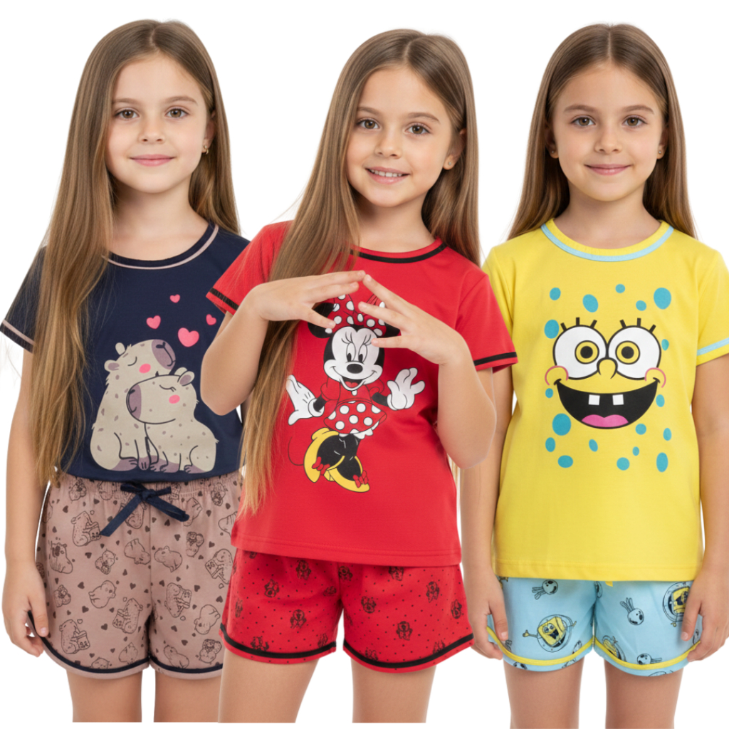 Baby Doll Infantil Manga Curta / Pijama de Menina