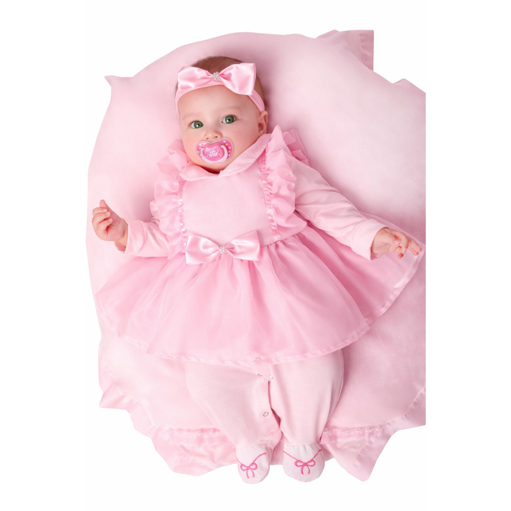 Saída Maternidade Menina Bailarina 04 peças Roupa de Bebê Menina Voal Rosa