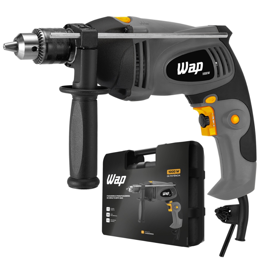 Furadeira Parafusadeira Impacto 1000w 13mm Profissional Com Maleta Wap