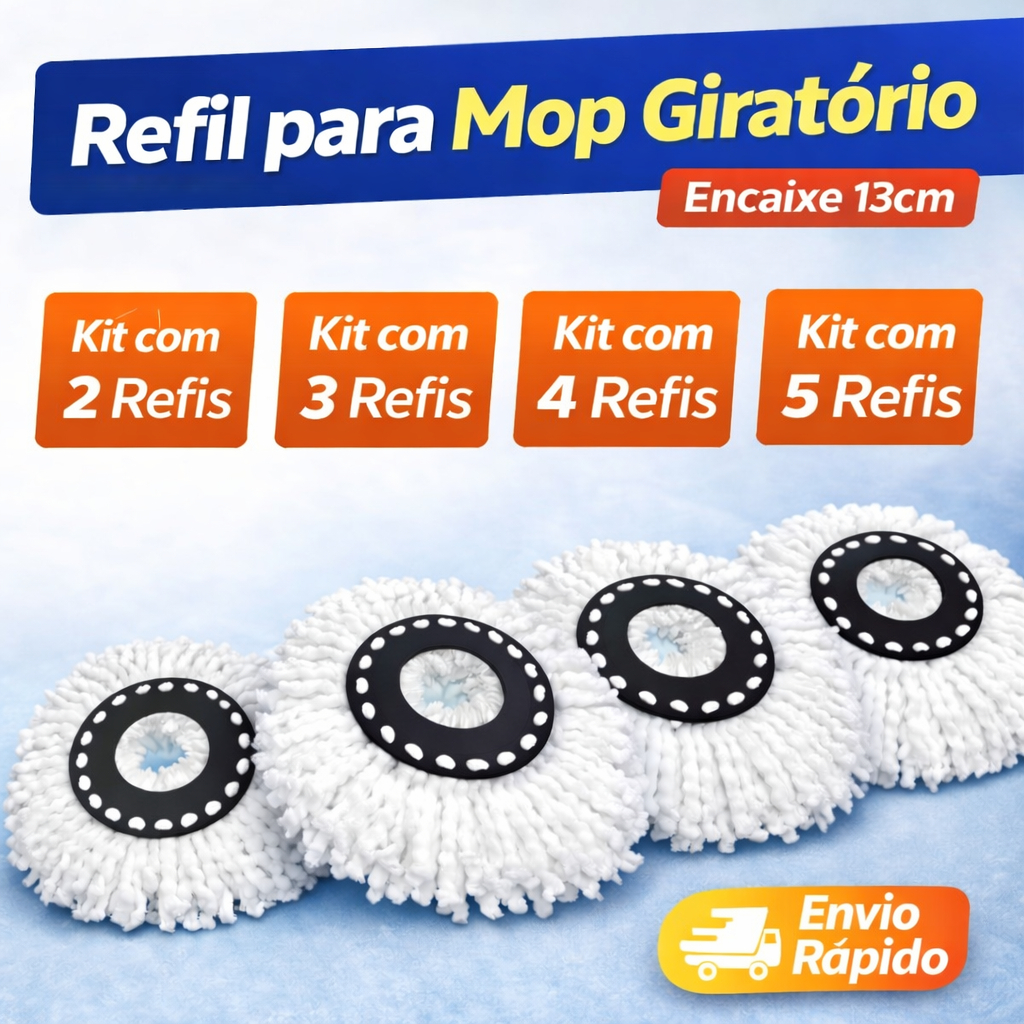 Kit Refil Mop Giratório 13cm Microfibra Esfregão 360 Casa Limpeza