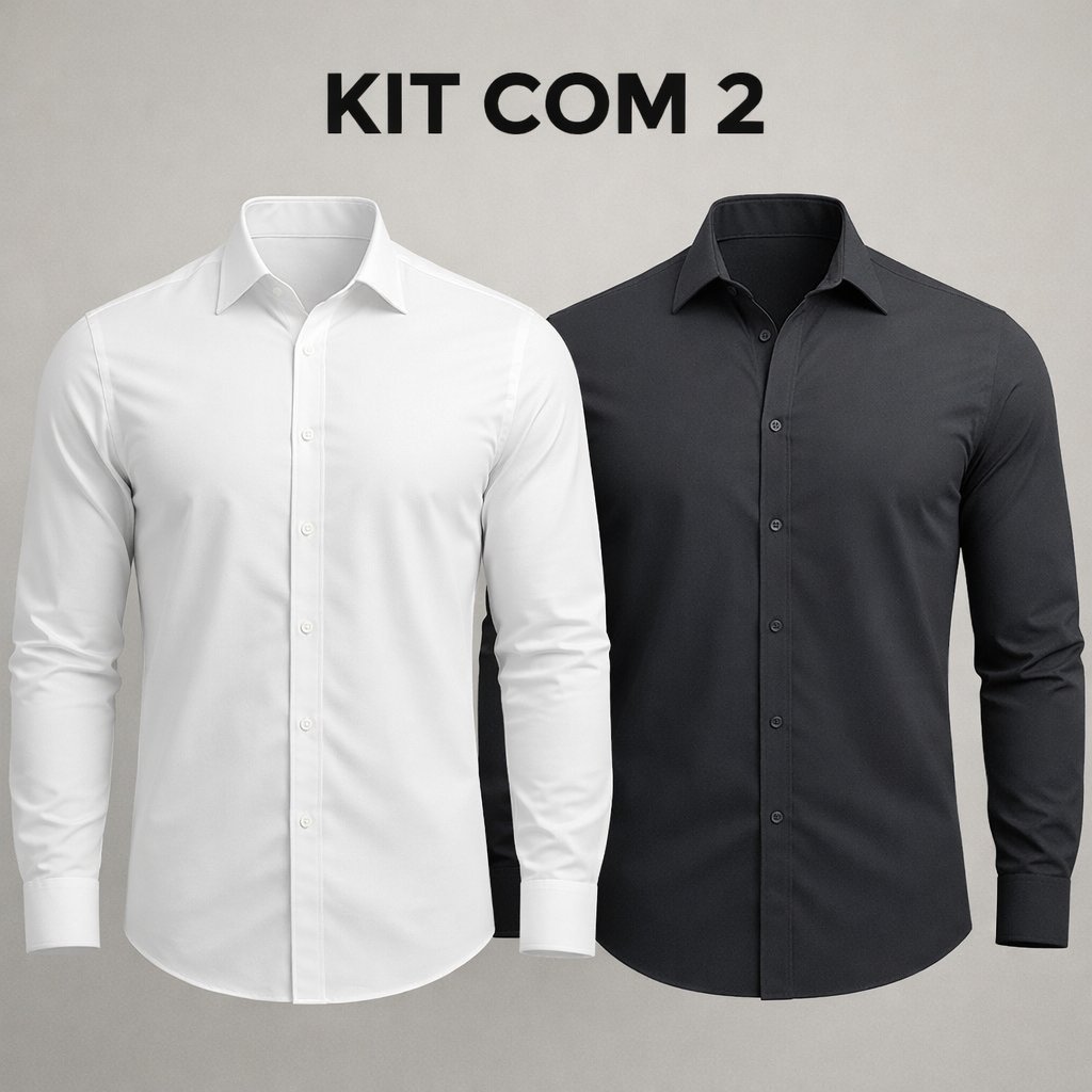 Kit Com 2 Camisas Masculina Slim Social Executiva Envio Rapido/Imediato