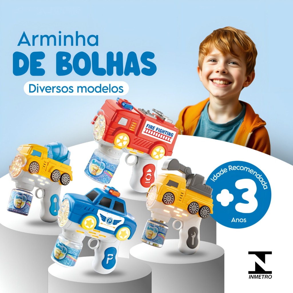 Arminha Arma Lança Bolhas De Sabão Brinquedo Infantil Automática Bolha C/ Luz LED Coloridas Menino Menina