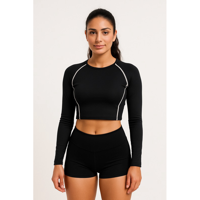 Kit Cropped Feminino Proteção UV e Short Praia Piscina Esportes Academia