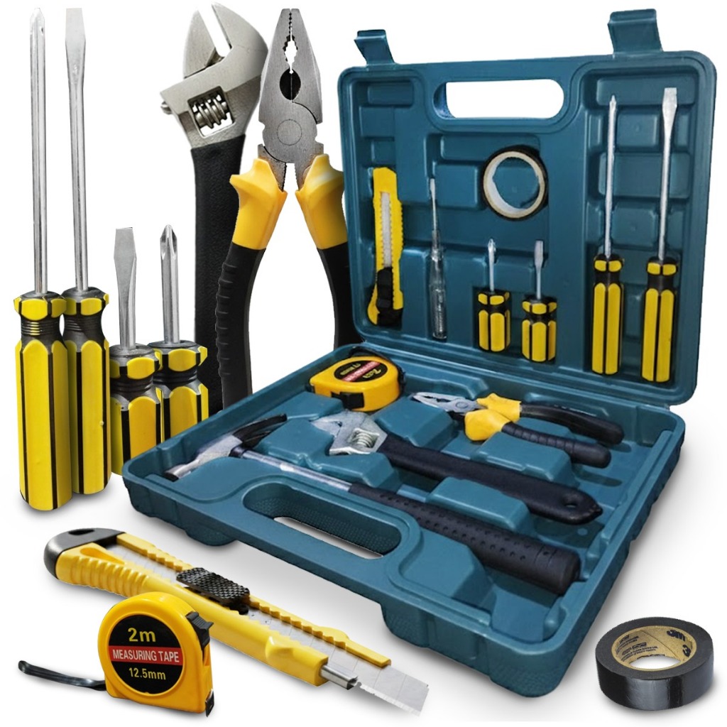 Kit Jogo 12 Peças Ferramentas Maleta Organizadora Martelo Alicate Chave Combinada Fenda Completo
