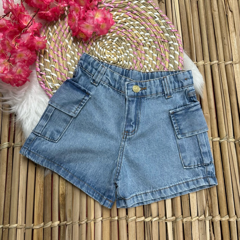 SHORTS INFANTIL MENINAS CARGO JEANS INFANTIL JUVENIL