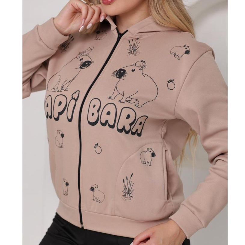 Blusa Moletom Adulto Feminina Poliéster Estampa Exclusiva CAPIBARA Com Capuz