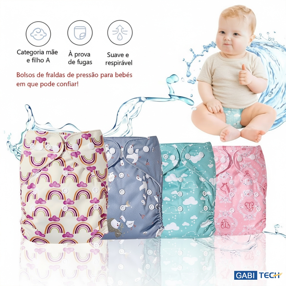 Fralda Ecológica Para Bebês Lavável Reutilizável Com Botões Ajustável Impermeável