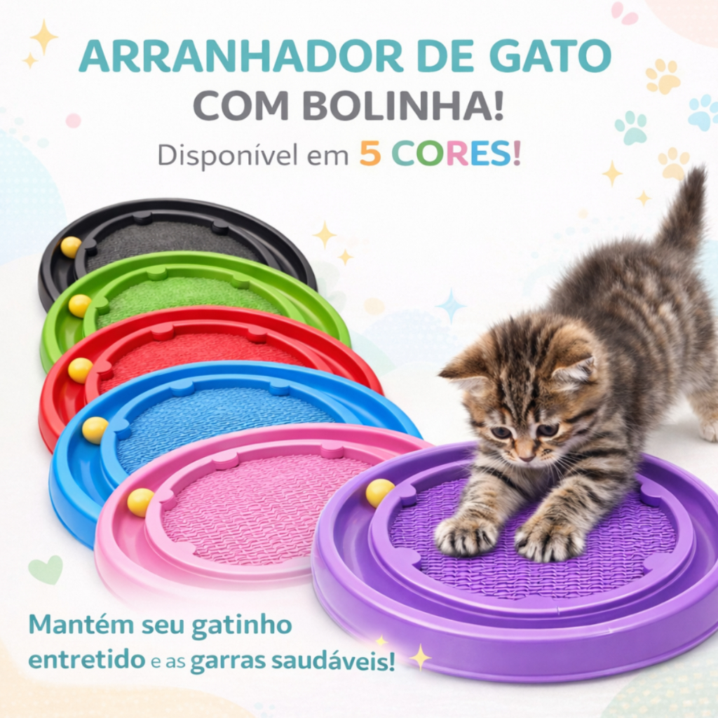 Arranhador de Gato com Bolinha Interativa | Brinquedo Antiestresse | 5 Cores
