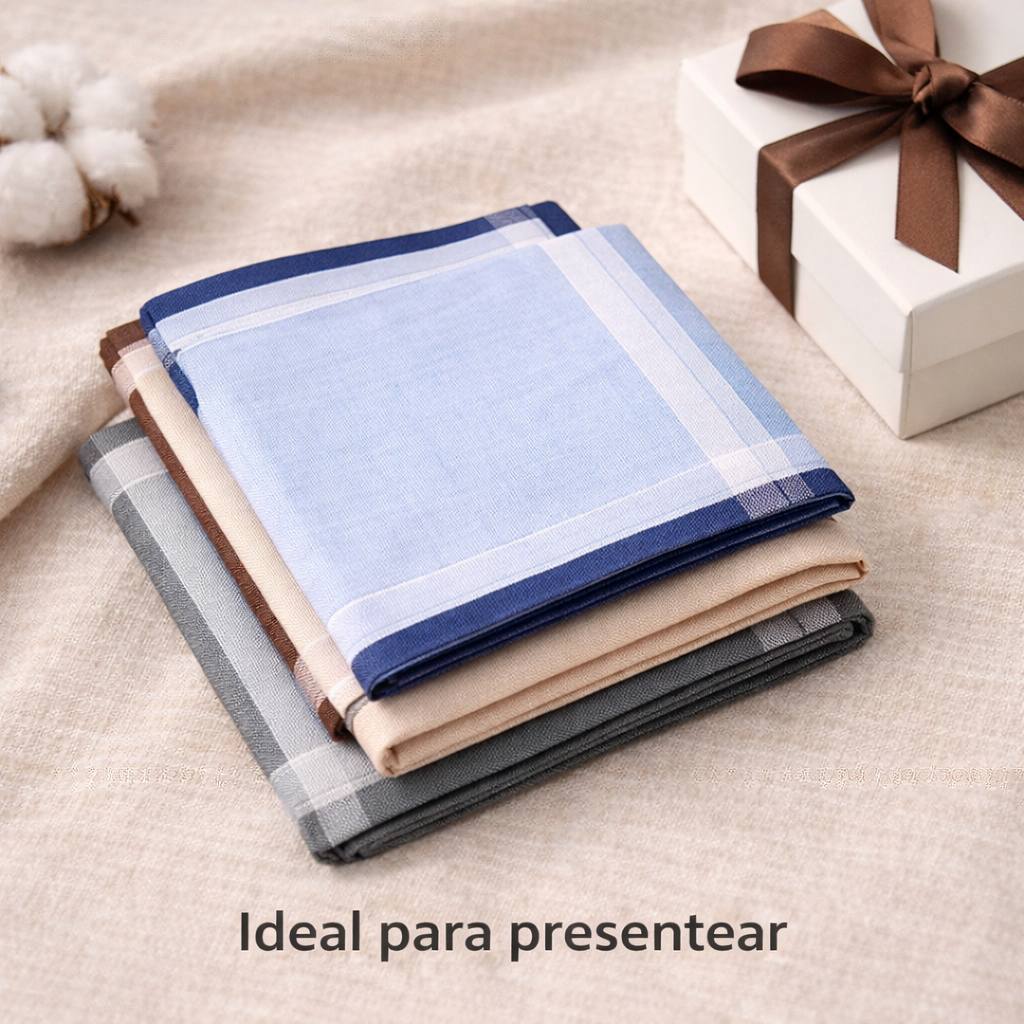 Kit Lenço de Algodão 40cm - 3 Peças | Bolso de Terno | Seca Suor Rosto Mãos | Acessório Masculino Elegante Multiuso