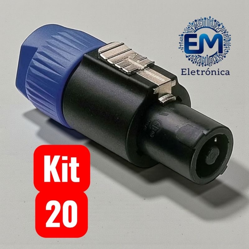 Kit 20 Plug Speakon Macho NL4 4 Polos Caixa de Som Amplificador