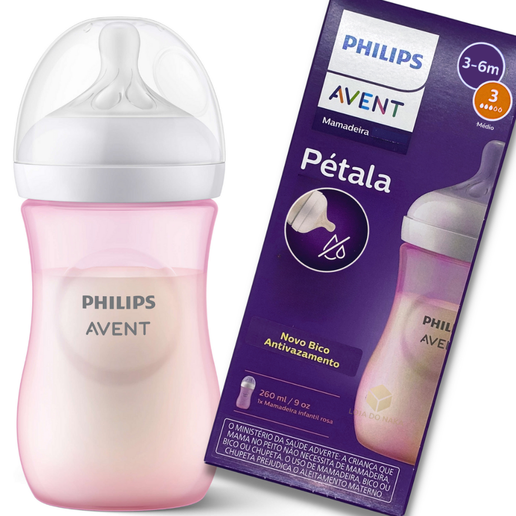 Mamadeira Philips Avent Pétala 260ml 3.0 - Bico N°3 - Fluxo Médio - Rosa Lisa