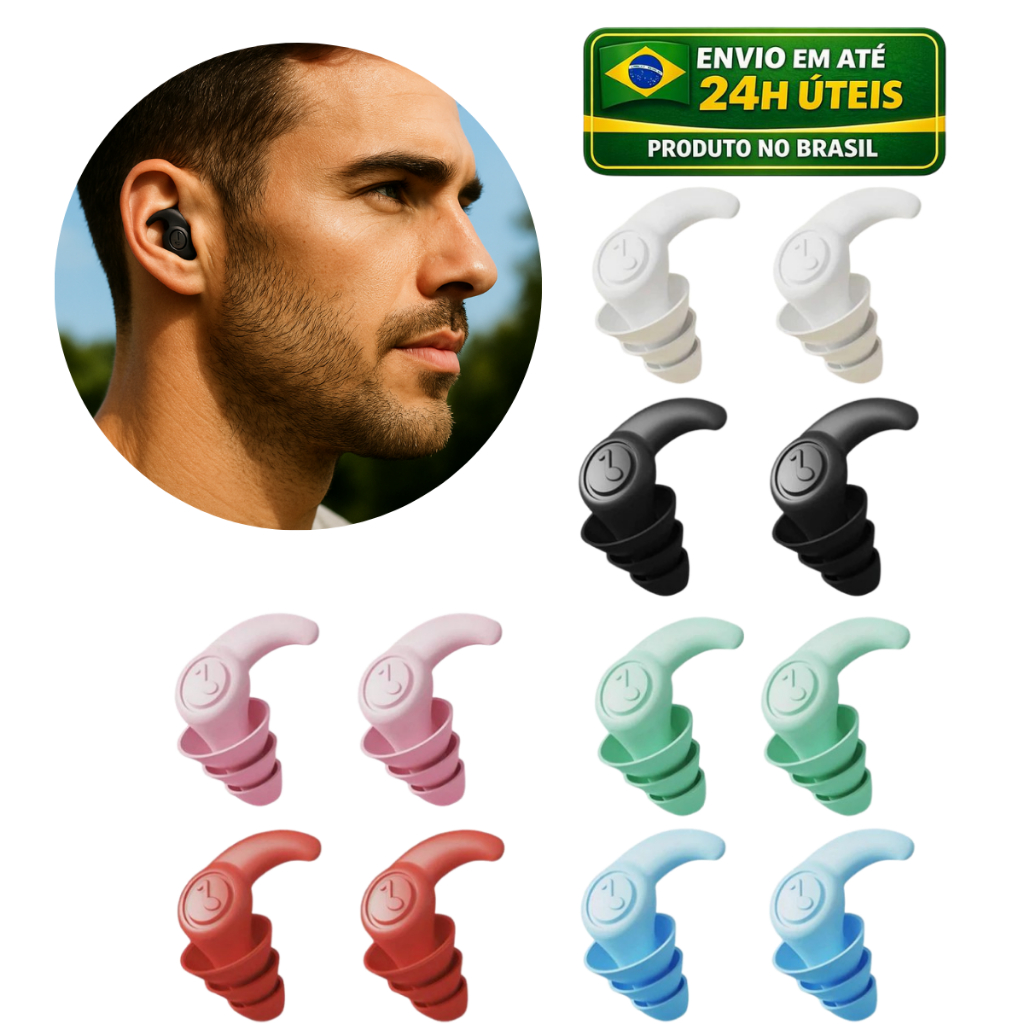 Tampão Ouvido Par 3 Camadas Antiruído Plug Dormir Natação Estudos Trabalho Protetor Auricular