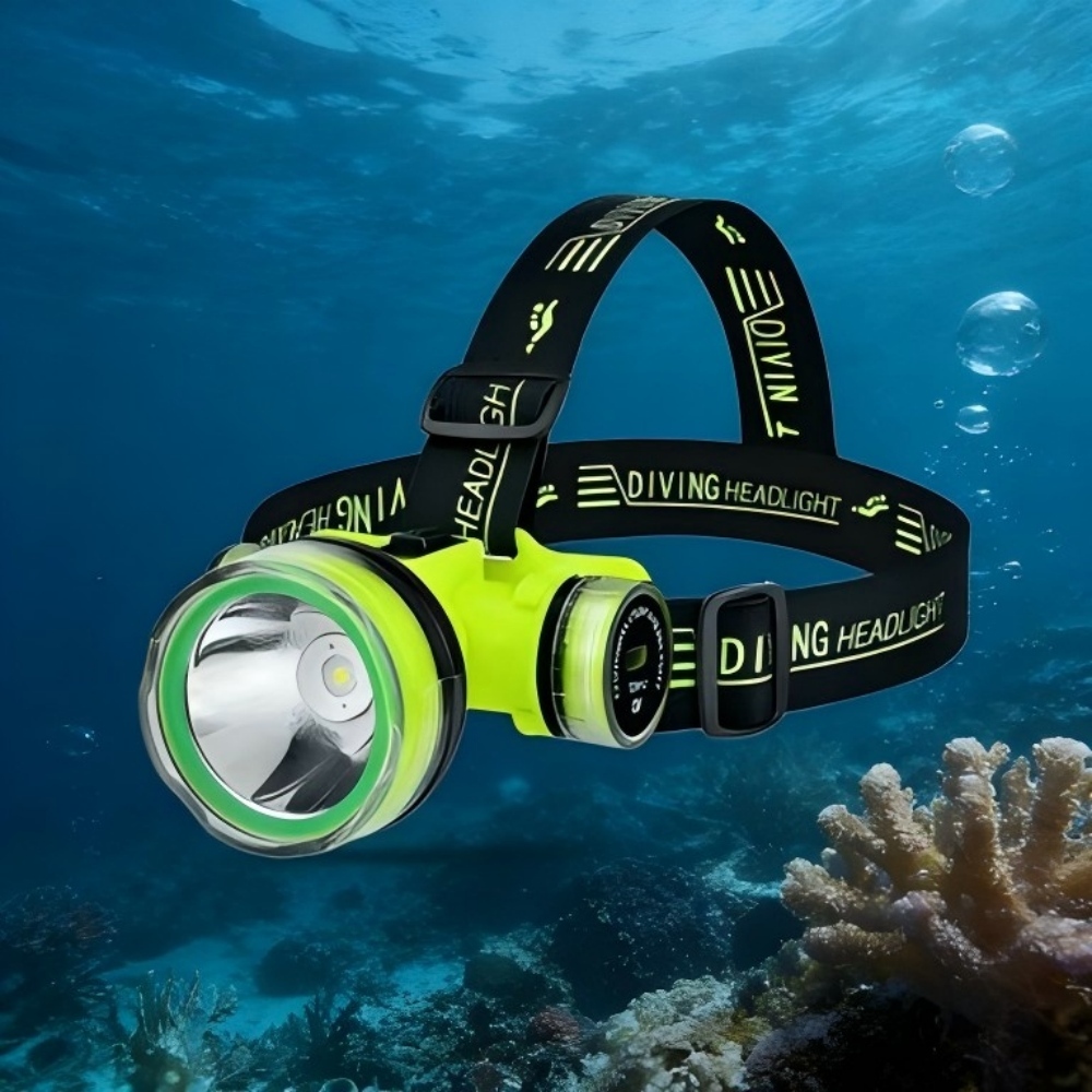 Lanterna de Cabeça LED para Mergulho – À Prova d'Água, Recarregável, Ideal para Pesca Subaquática