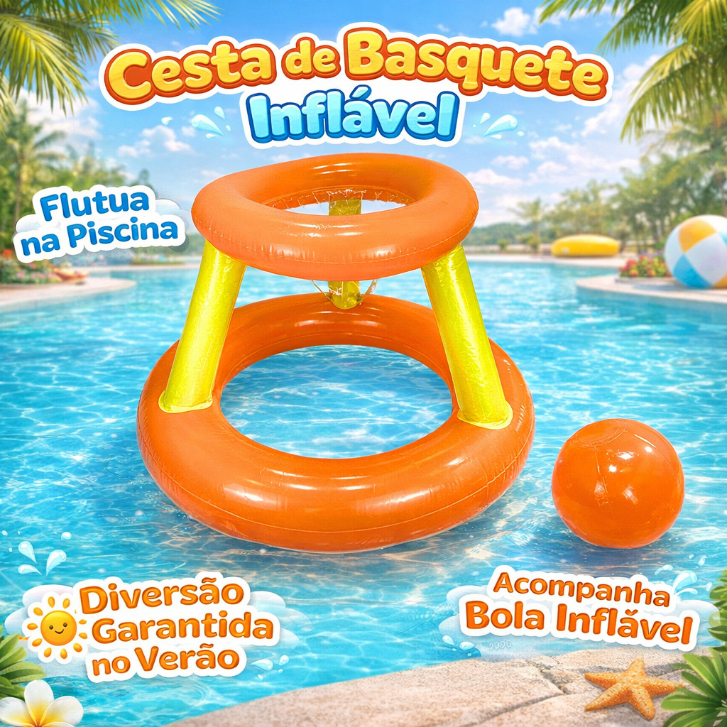 Cesta De Basquete Inflável Flutuante Piscina Infantil C/Bola