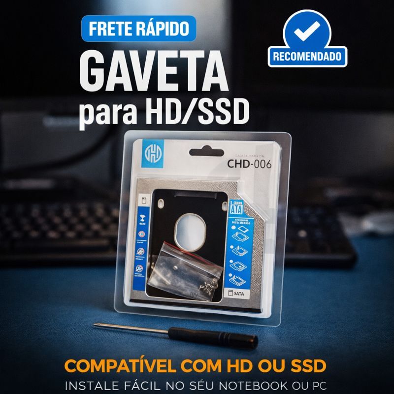 Adaptador Case Caddy 9.5mm Ssd Sata 2.5 Gaveta Notebook - Expanda o Armazenamento do Seu Notebook!
