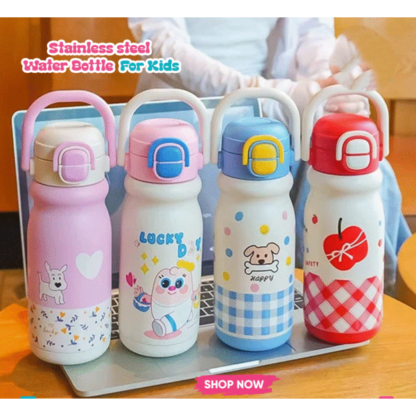 Garrafa térmica Infantil FoFO Com Canudo/Bico duplo 520ml aço inox para presente Crienca Escola--ZW