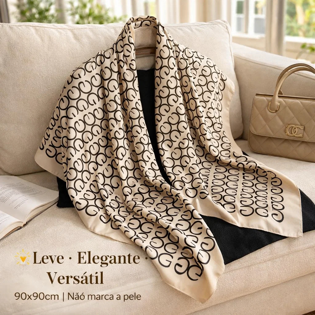 Lenço Feminino Luxo 90x90cm Respirável Leve Multifunção 4 Cores Pronta Entrega